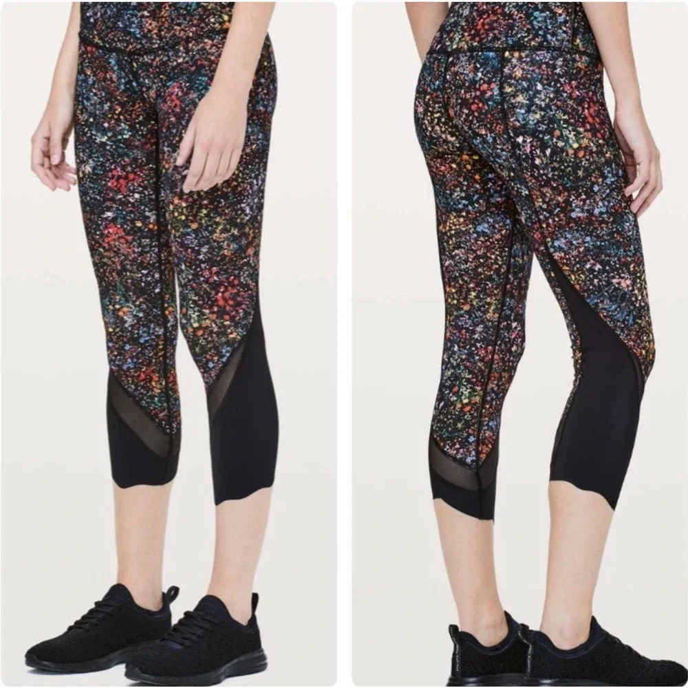 Lululemon Women's Size 4 Black Fluorescent Print Wunder Under Cropped Leggings